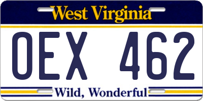WV license plate OEX462