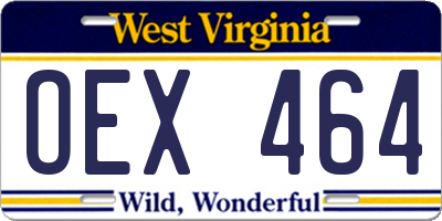 WV license plate OEX464