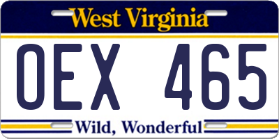 WV license plate OEX465