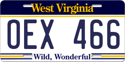 WV license plate OEX466