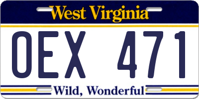 WV license plate OEX471