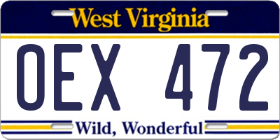 WV license plate OEX472