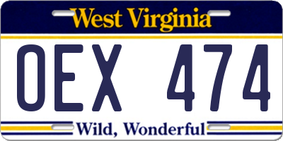 WV license plate OEX474