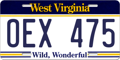 WV license plate OEX475