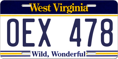 WV license plate OEX478
