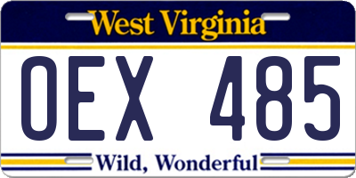 WV license plate OEX485