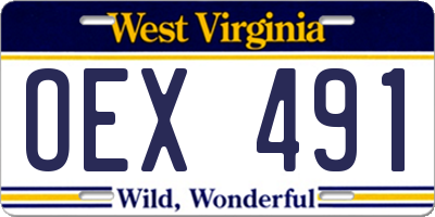 WV license plate OEX491