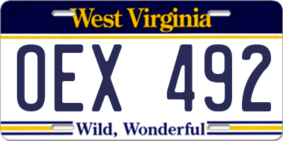 WV license plate OEX492