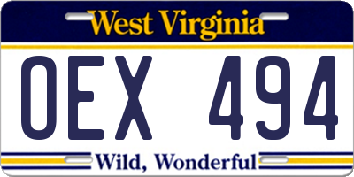 WV license plate OEX494