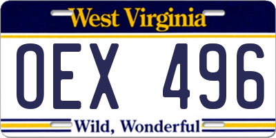 WV license plate OEX496