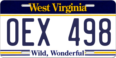 WV license plate OEX498