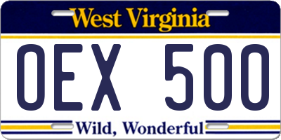 WV license plate OEX500
