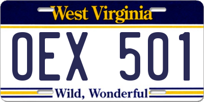 WV license plate OEX501