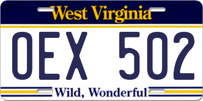 WV license plate OEX502