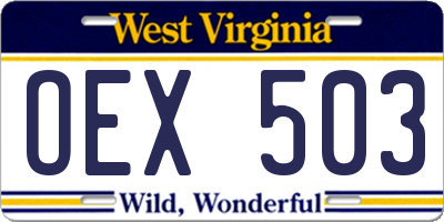 WV license plate OEX503