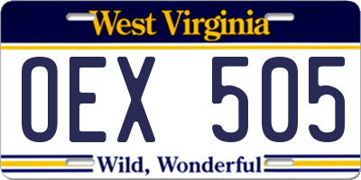 WV license plate OEX505