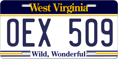 WV license plate OEX509
