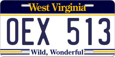 WV license plate OEX513