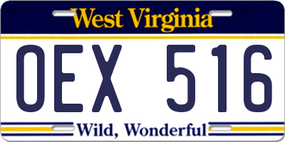 WV license plate OEX516