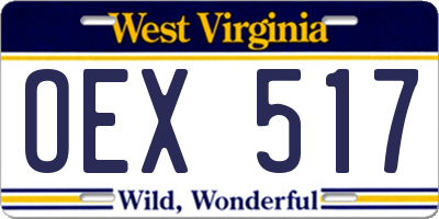 WV license plate OEX517