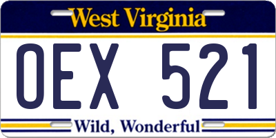 WV license plate OEX521