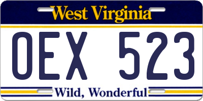 WV license plate OEX523
