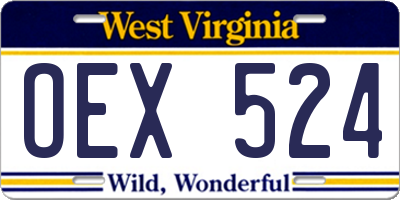 WV license plate OEX524