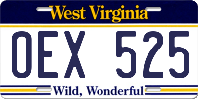 WV license plate OEX525