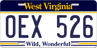 WV license plate OEX526