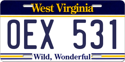 WV license plate OEX531