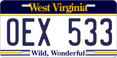 WV license plate OEX533