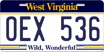 WV license plate OEX536