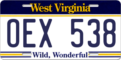 WV license plate OEX538