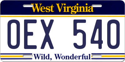 WV license plate OEX540
