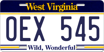 WV license plate OEX545