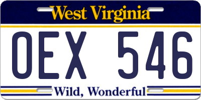 WV license plate OEX546