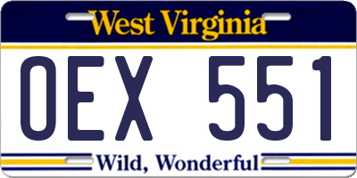 WV license plate OEX551