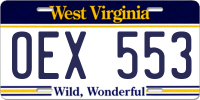 WV license plate OEX553
