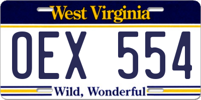 WV license plate OEX554