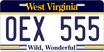 WV license plate OEX555
