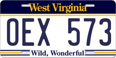 WV license plate OEX573