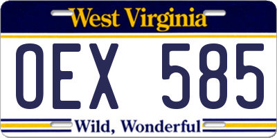 WV license plate OEX585