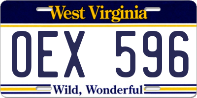 WV license plate OEX596