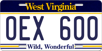 WV license plate OEX600