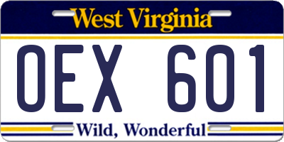 WV license plate OEX601