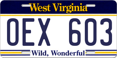 WV license plate OEX603