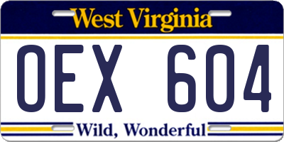 WV license plate OEX604