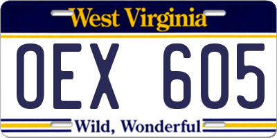 WV license plate OEX605