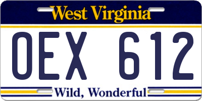 WV license plate OEX612