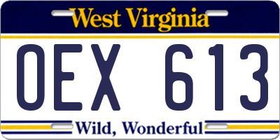 WV license plate OEX613